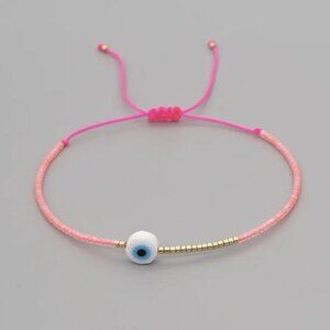 Neon Pink Evil Eye Beaded Minimalist Boho Spiritual Protection Bracelet NEW